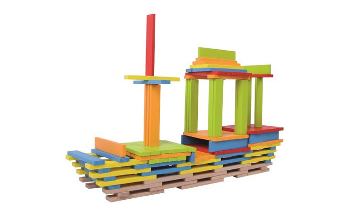 3 משחק דלי לבני בנייה מעץ 200 חלקים - פיט טויס Pit Toys