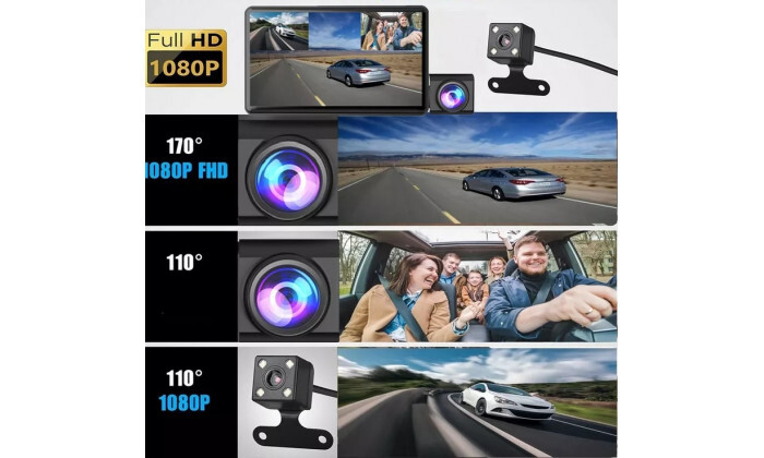 3 מצלמת דרך לרכב ULTRA X עם 3 עדשות ברזולוציה 1080p