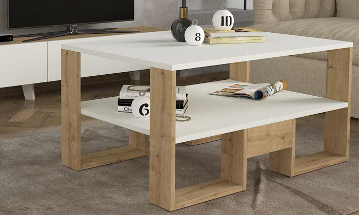 3 סט שולחן ומזנון דגם קרולינה - כולל זוג מדפי תלייה