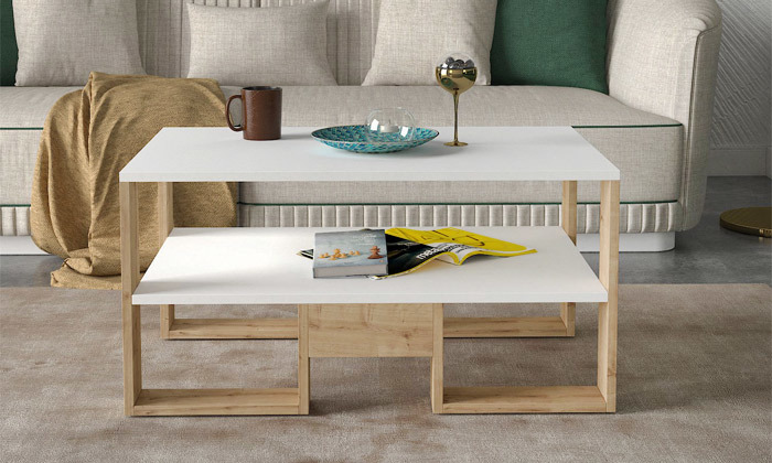 4 שולחן סלון עם מדף דגם מיכל