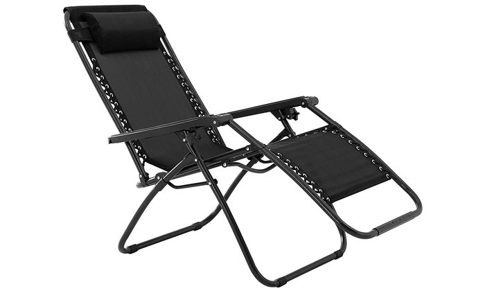 5 כיסא נוח מתקפל 5 מצבים עם כרית ראש - צבע שחור