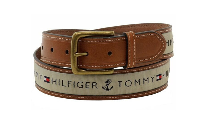 3 חגורת עור בשילוב בד לגברים ולנשים טומי הילפיגר Tommy Hilfiger - צבעים ומידות לבחירה