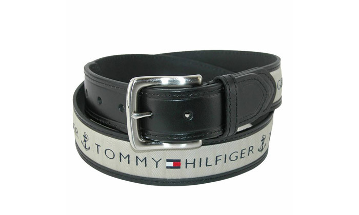 6 חגורת עור בשילוב בד לגברים ולנשים טומי הילפיגר Tommy Hilfiger - צבעים ומידות לבחירה