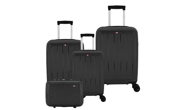 7 סט 3 מזוודות קשיחות 20, 26 ו-30 אינץ' SWISS ARIZONA, כולל תיק איפור מתנה