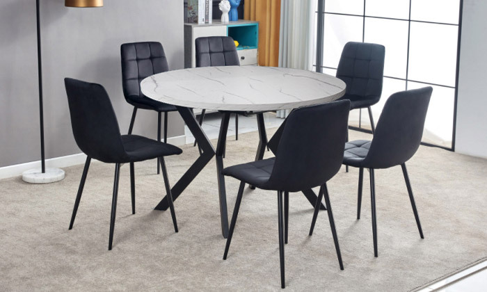 3 שולחן נפתח דגם אלאמוס דמוי שיש ו-6 כיסאות דגם סנדרין Vitorio Divani