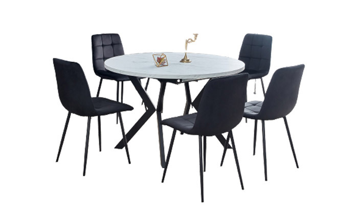 8 שולחן נפתח דגם אלאמוס דמוי שיש ו-6 כיסאות דגם סנדרין Vitorio Divani