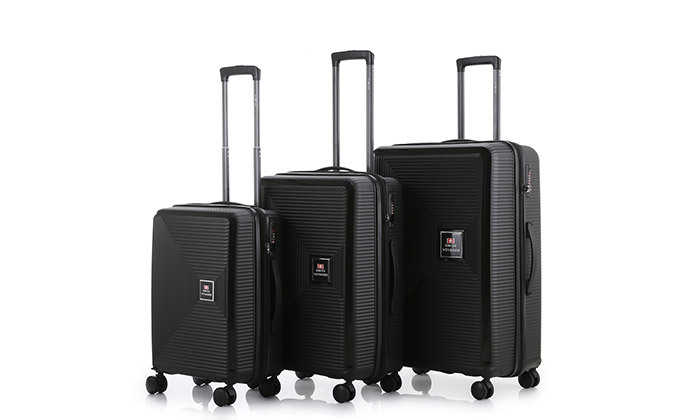 24 שלישיית מזוודות SWISS VOYAGER דגם בוסטון, כולל תיק איפור מתנה