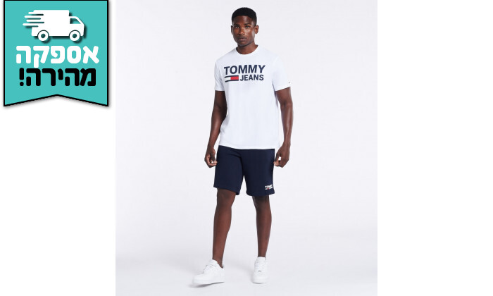 5 חולצה קצרה לגברים TOMMY HILFIGER דגם Jeans Lockup - לבן