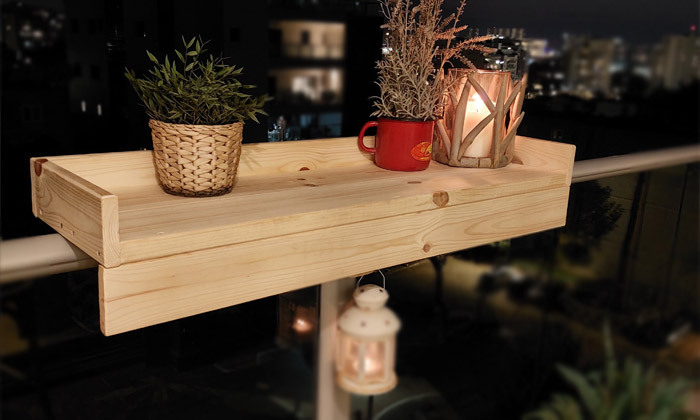 3 שולחן בר מעץ אורן מלא למרפסת - דגם לבחירה