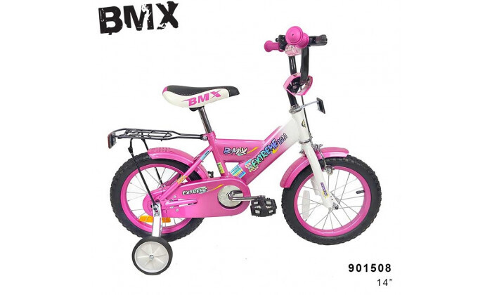 4 אופני BMX לילדים "14 עם גלגלי עזר - צבע ורוד