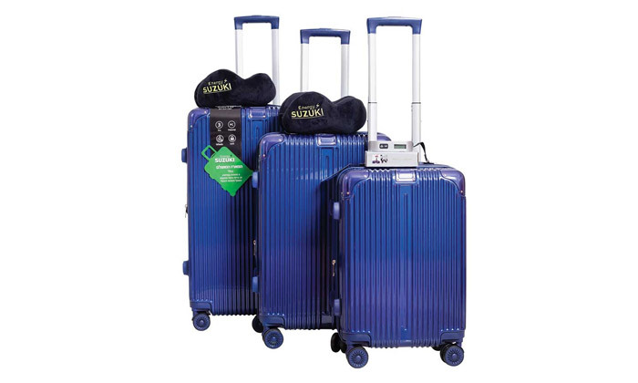 4 סט 3 מזוודות קשיחות "20, "24 ו-"28 SUZUKI Energy כולל 2 כריות ומשקל