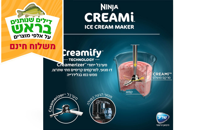 6  NINJA CREAMi דגם ​NC303 מהיבואן הרשמי - מכונת גלידה נינג'ה