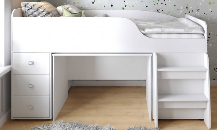3 רהיטי סוכריה: מיטת ילדים ונוער עם סולם, מגירות, ארון ושולחן