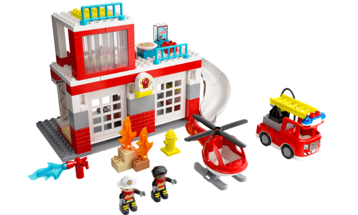 3 לגו LEGO דופלו תחנת כיבוי אש ומסוק דגם 10970
