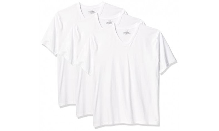 3 מארז 3 חולצות טי שירט לגברים צווארון וי CALVIN KLEIN בצבע לבן