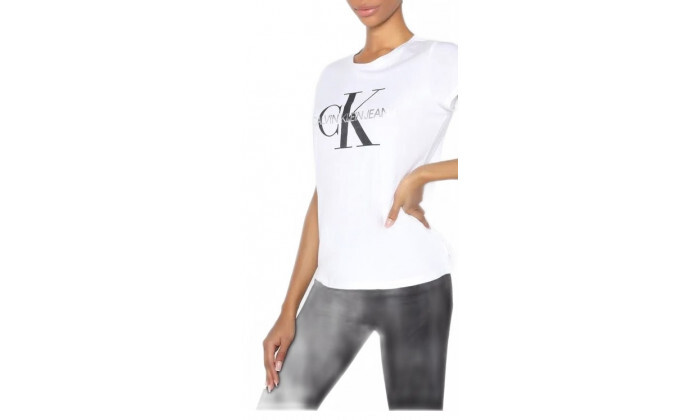 3 חולצה לנשים Calvin Klein דגם Foil Monogram Logo - לבן