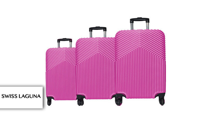2 3 מזוודות קשיחות 20, 24 ו-28 אינץ' Swiss Laguna - צבע ורוד