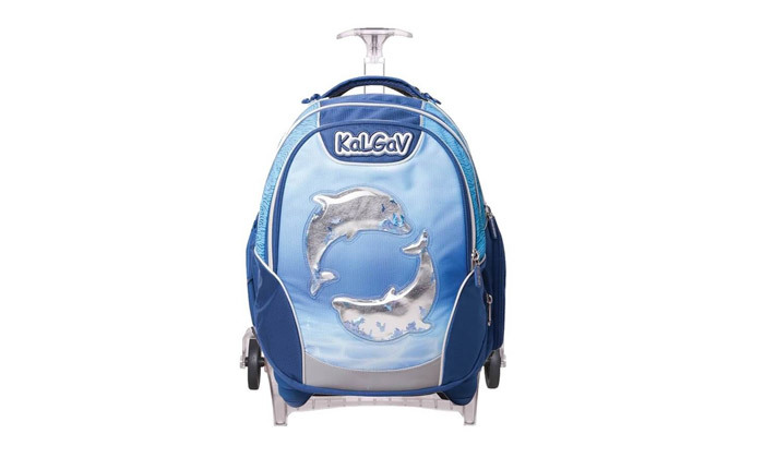 3 תיק טרולי קל גב לבית הספר, דגם X Bag Trolley דולפינים תכלת