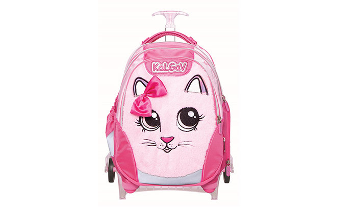 3 תיק טרולי קל גב לבית הספר, דגם X Bag Trolley חתול ורוד