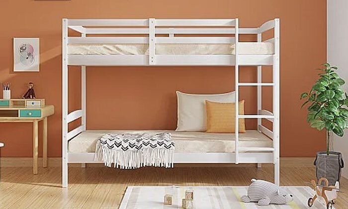 3 מיטת קומותיים מעץ מלא עם מזרנים Twins Design דגם ארין - צבע לבחירה