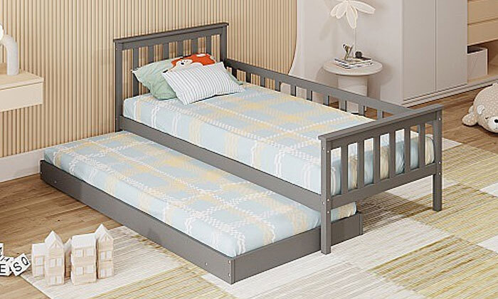 4 מיטת ילדים מעץ מלא עם מיטת חבר Twins Design דגם אליס