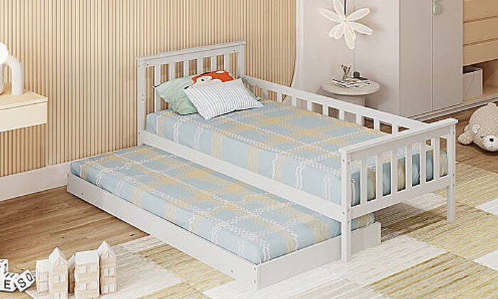 3 מיטת ילדים מעץ מלא עם מיטת חבר Twins Design דגם אליס