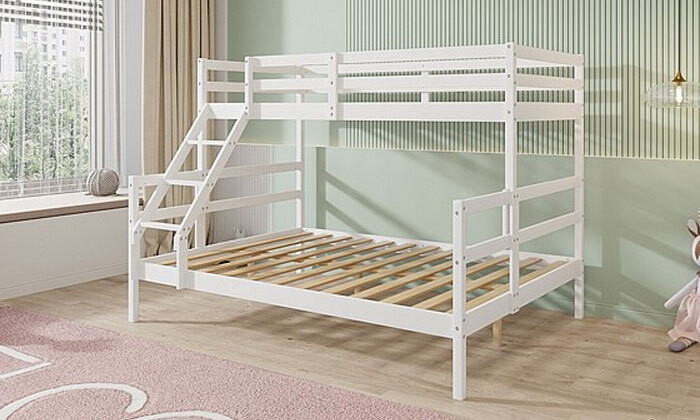 3 מיטת קומותיים מעץ מלא עם מזרנים Twins Design דגם אודיה - צבע לבחירה