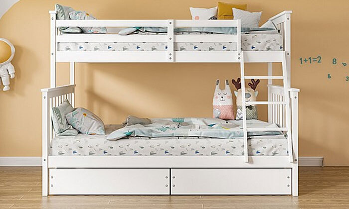 5 מיטת קומותיים מעץ מלא עם מזרנים Twins Design דגם ריאן - צבע לבחירה