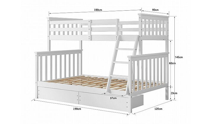 7 מיטת קומותיים מעץ מלא עם מזרנים Twins Design דגם ריאן - צבע לבחירה