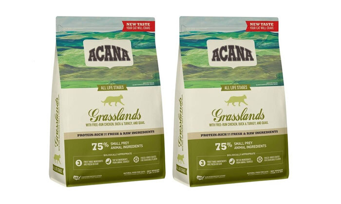 3 אניפט: 2 שקי מזון חתולים ACANA דגם Grasslands במשקל 1.8 ק"ג