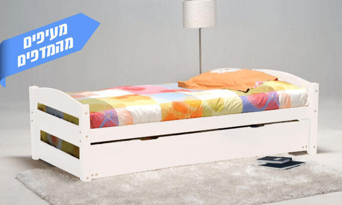 3 מיטת ילדים עם מיטת חבר מעץ מלא GAROX דגם פופאי - אופציה למזרנים