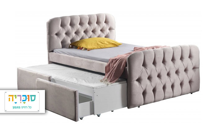 2 רהיטי סוכריה: מיטה וחצי דגם קפיטונז' עם מיטת חבר ומזרנים - צבעים לבחירה