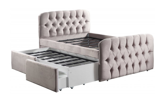 5 רהיטי סוכריה: מיטה וחצי דגם קפיטונז' עם מיטת חבר ומזרנים - צבעים לבחירה