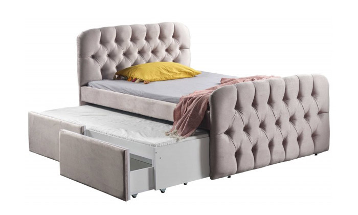 6 רהיטי סוכריה: מיטה וחצי דגם קפיטונז' עם מיטת חבר ומזרנים - צבעים לבחירה