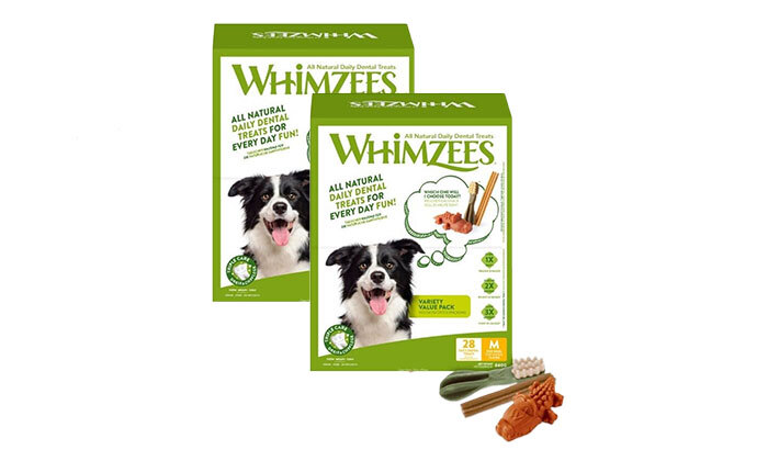 4 אניפט: 2 אריזות חטיפי לעיסה דנטליים לכלבים Whimzees - גדלים לבחירה