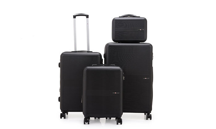5 סט 3 מזוודות קשיחות SWISS BRONX ותיק איפור תואם - צבעים לבחירה