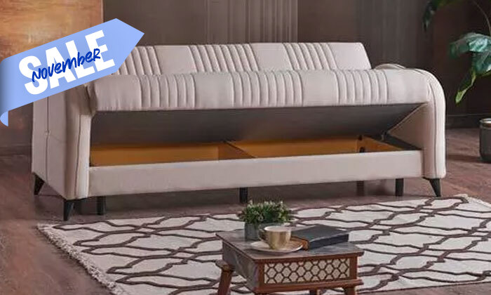 5 ספה תלת מושבית נפתחת עם ארגז מצעים דגם זאזו - בז'