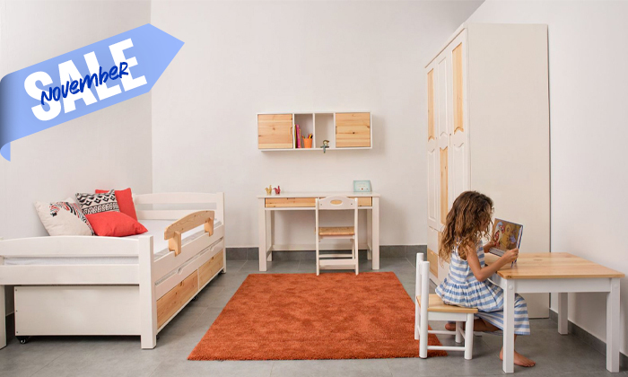 6 מיטת ילדים עם מיטת חבר מעץ מלא Highwood דגם יהלי - צבעים לבחירה