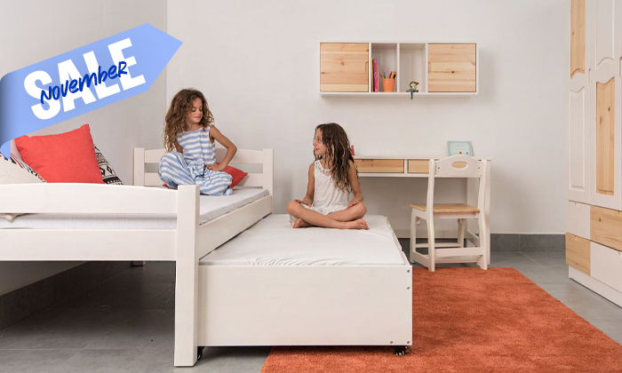 11 מיטת ילדים עם מיטת חבר מעץ מלא Highwood דגם יהלי - צבעים לבחירה
