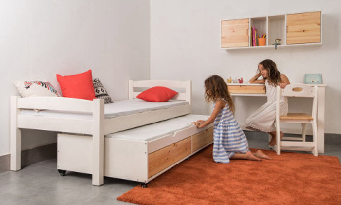 3 מיטת ילדים עם מיטת חבר מעץ מלא Highwood דגם יהלי - צבעים לבחירה