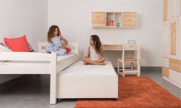 4 מיטת ילדים עם מיטת חבר מעץ מלא Highwood דגם יהלי - צבעים לבחירה