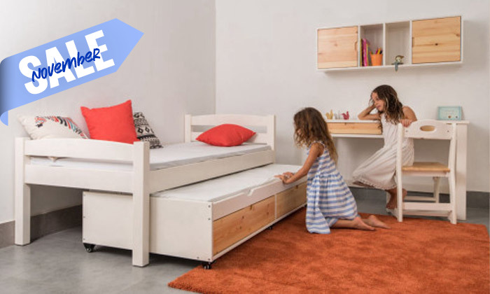 7 מיטת ילדים עם מיטת חבר מעץ מלא Highwood דגם יהלי - צבעים לבחירה
