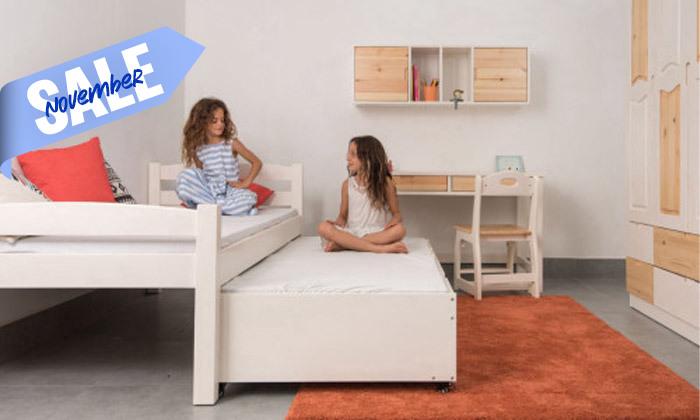 9 מיטת ילדים עם מיטת חבר מעץ מלא Highwood דגם יהלי - צבעים לבחירה